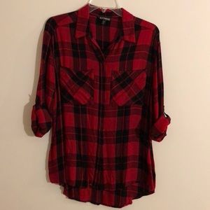 Express brand red & black plaid button down shirt